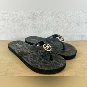 MICHAEL KORS MK‎ Signature Bedford Black Flip Flops Sandals Size  13-1 KDS NWOT